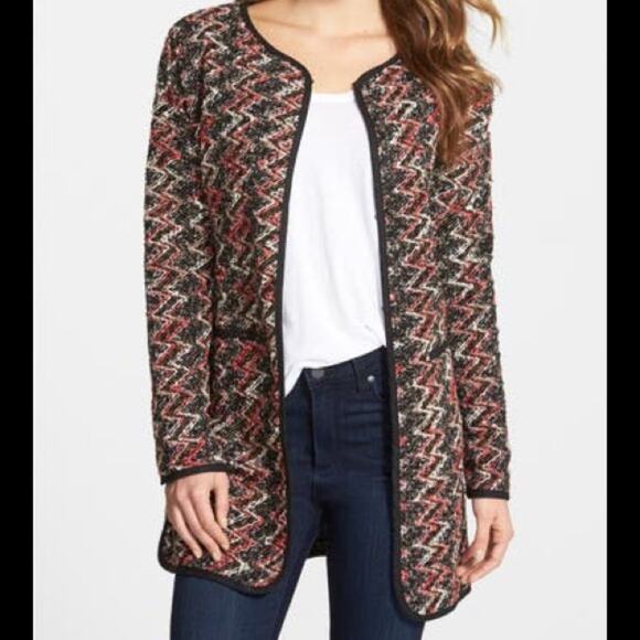 Sanctuary Kimono City Jacket Multi Black Boucle Chevron Print Size Small NEW - Picture 1 of 12